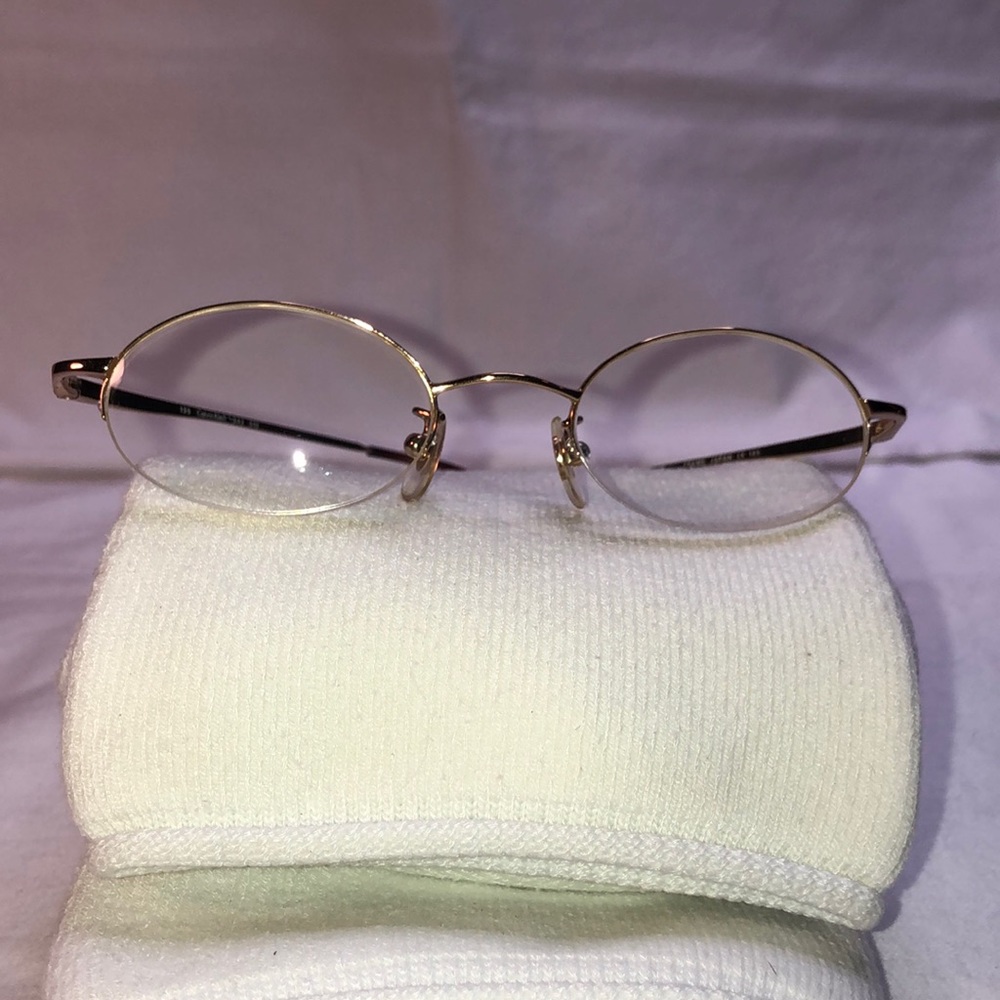 Vintage Calvin Klein Eye Glasses Half-Rimless, Goldtone Oval Half Frame, 343 510